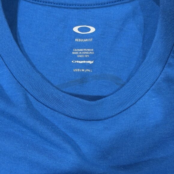 Oakley T Shirt Mens Size Large Blue Graphic Logo Tee Short Sleeve Regular Fit - Picture 2 of 4